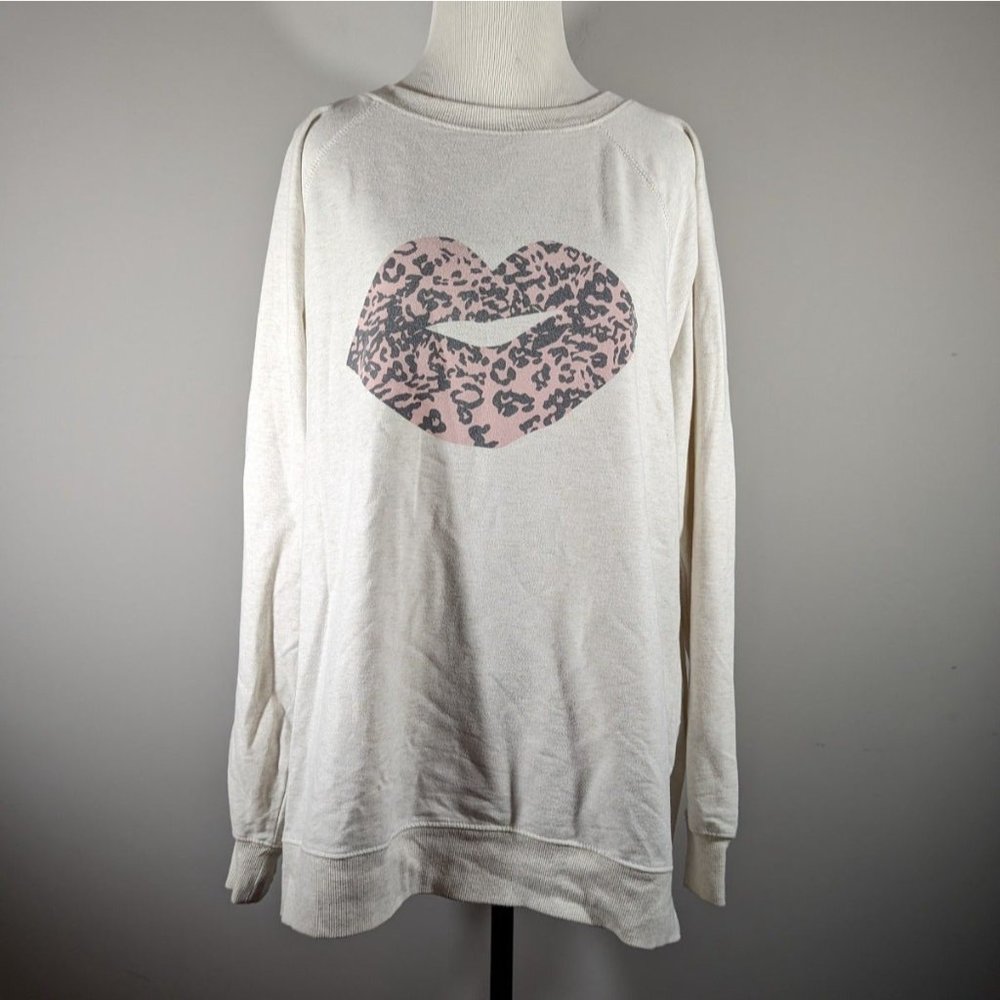 Wildfox Leopard Lips Oatmeal Oversized Sweatshirt Women's Size M